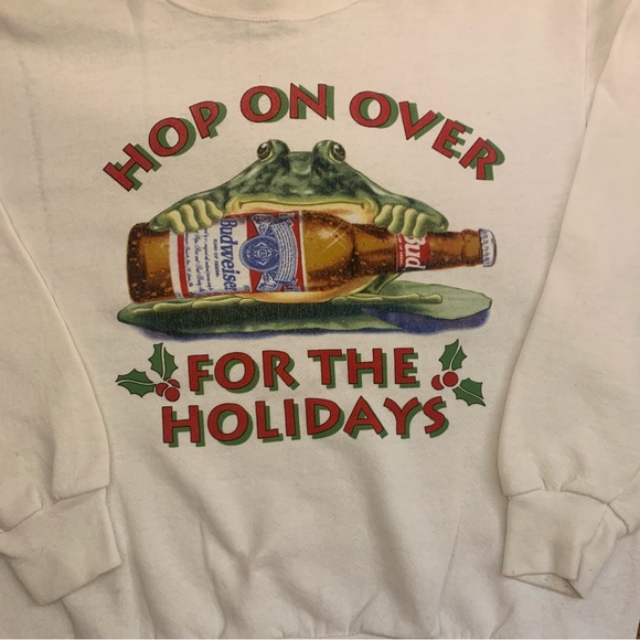 Vintage Budweiser Hop On Over For The Holidays Frog Sweatshirt Crewneck size M - Picture 2 of 3